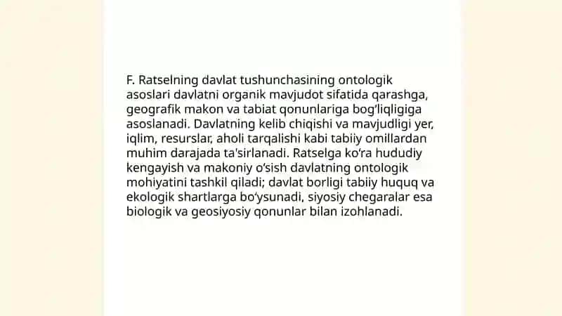 F.Ratselning “Siyosiy geografiya,, asarida davlat va borliq masalalari 3