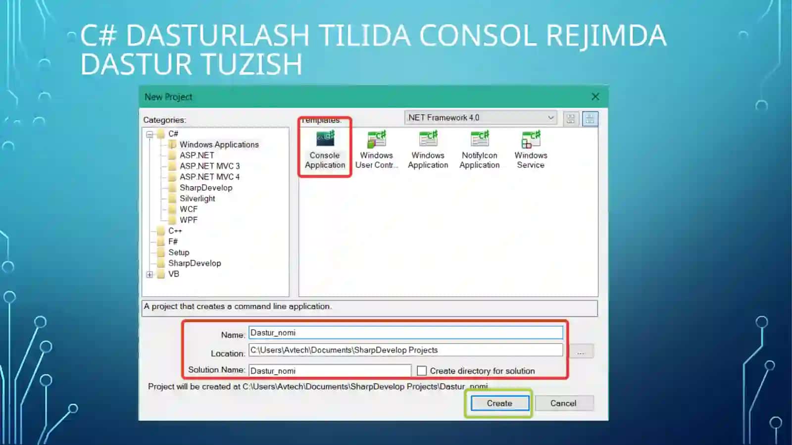 C# tilining amallari. Consoleda kiritish-chiqarish 3