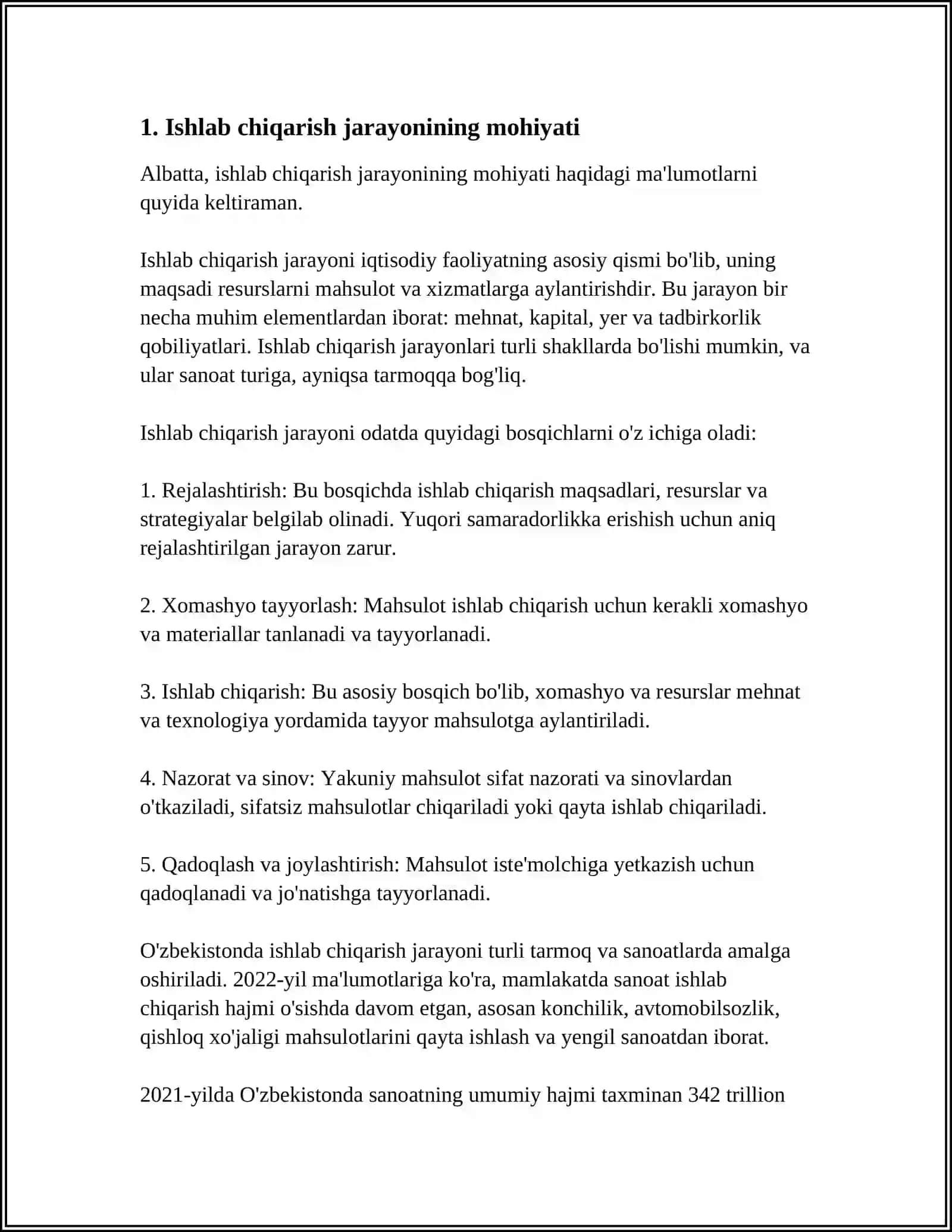 ISHLAB CHIQARISH JARAYONINING MAZMUNI VA UNING IQTISODIY ASOSLARI 3