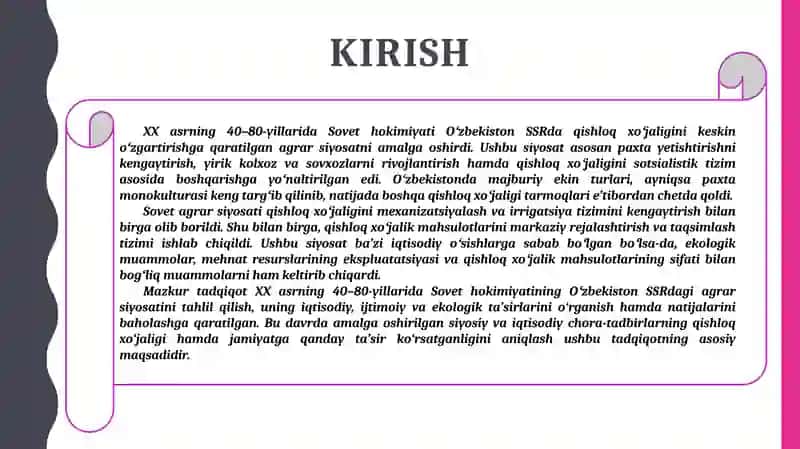 XX asr 40-80-yillarida Sovet hokimayatining Oʻzbekiston SSRdagi agrar siyosati 3