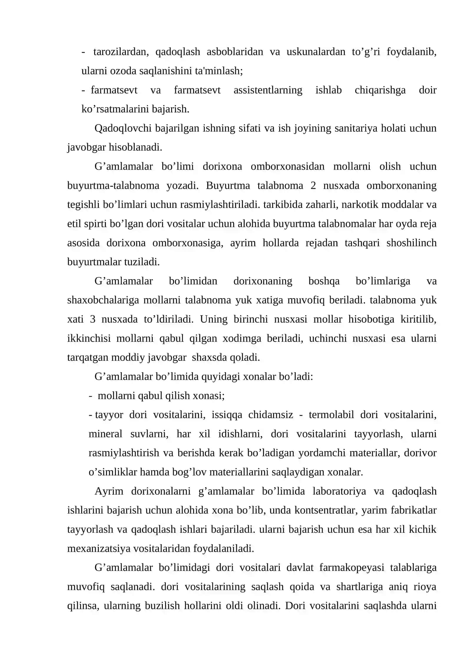 Dorixonada g’amlamalar bo’limi ishini tashkil qilish. Laboratoriya va qadoqlash ishlari 3