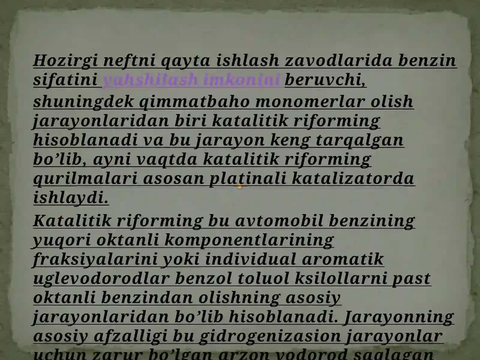 Katalitik reforming bilan aromatik uglevodorodlar olish 3