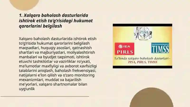 Xalqaro baholash dasturlari doirasida hukumat qarorlari 3