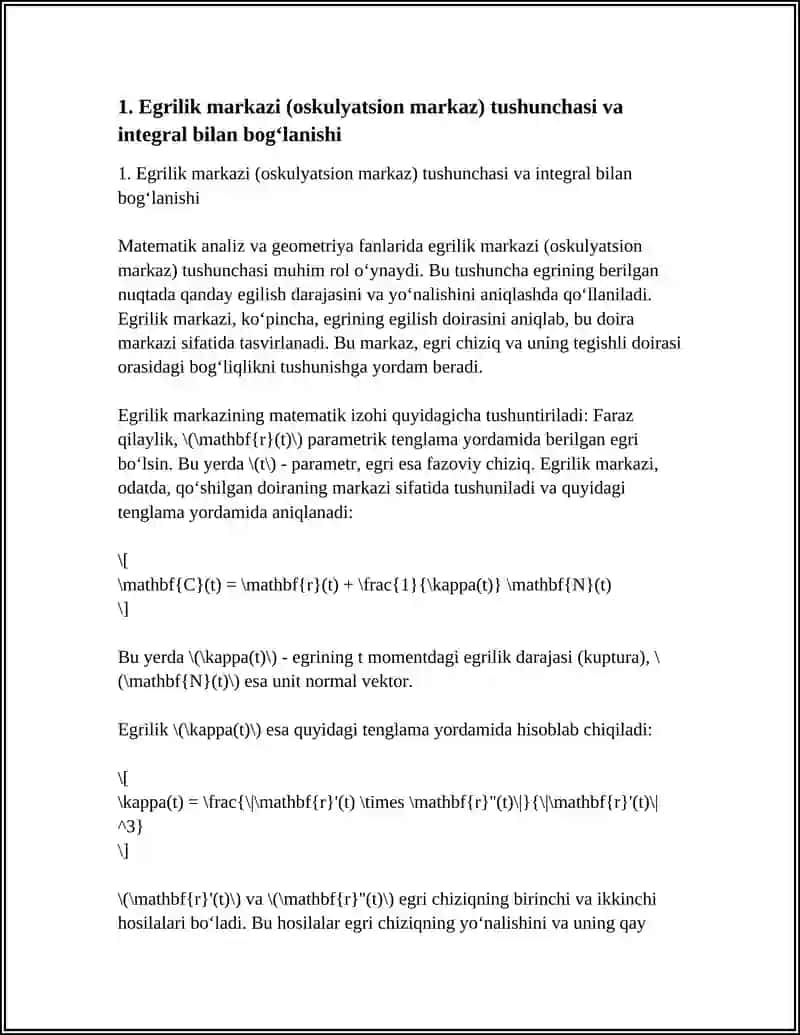 ANIQ INTEGRALNING EGRI CHIZIQNING EGRILIK MARKAZINI TOPISHGA QOʻLLANILISHI 3