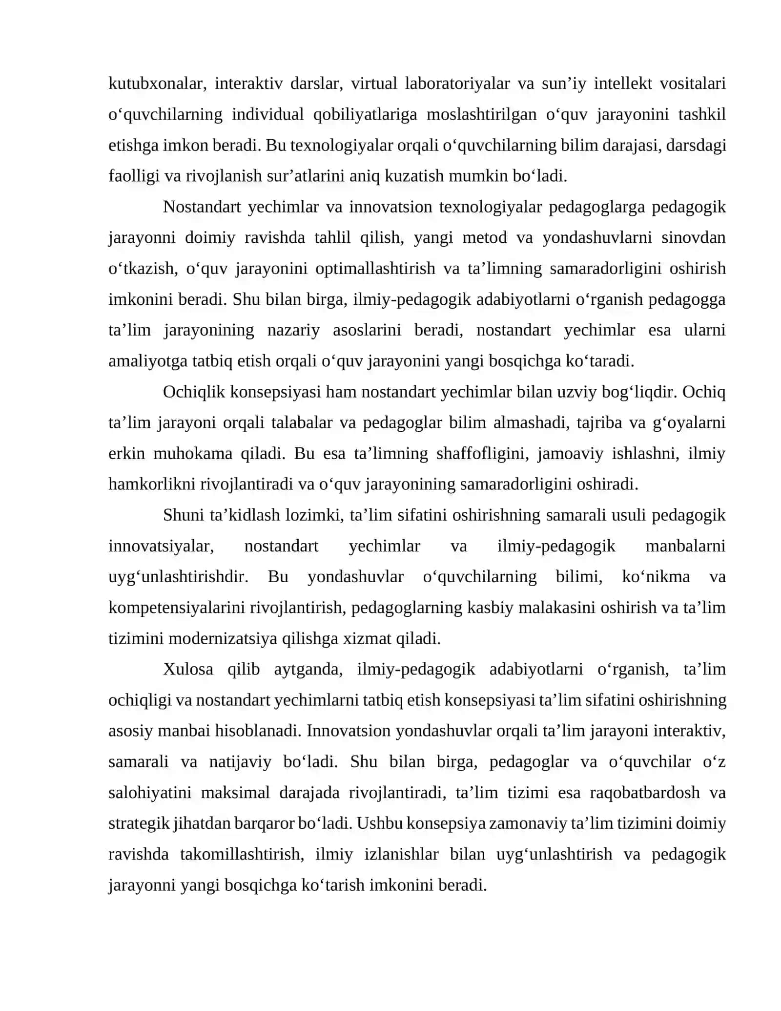 Ta’lim sifati, ochiqligi va samaradorligini oshirish uchun nostandart qarorlardan foydalanish 3