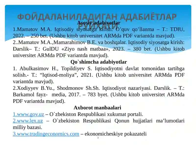Iqtisodiy siyosatga kirish: O’quv qo’llanma 3
