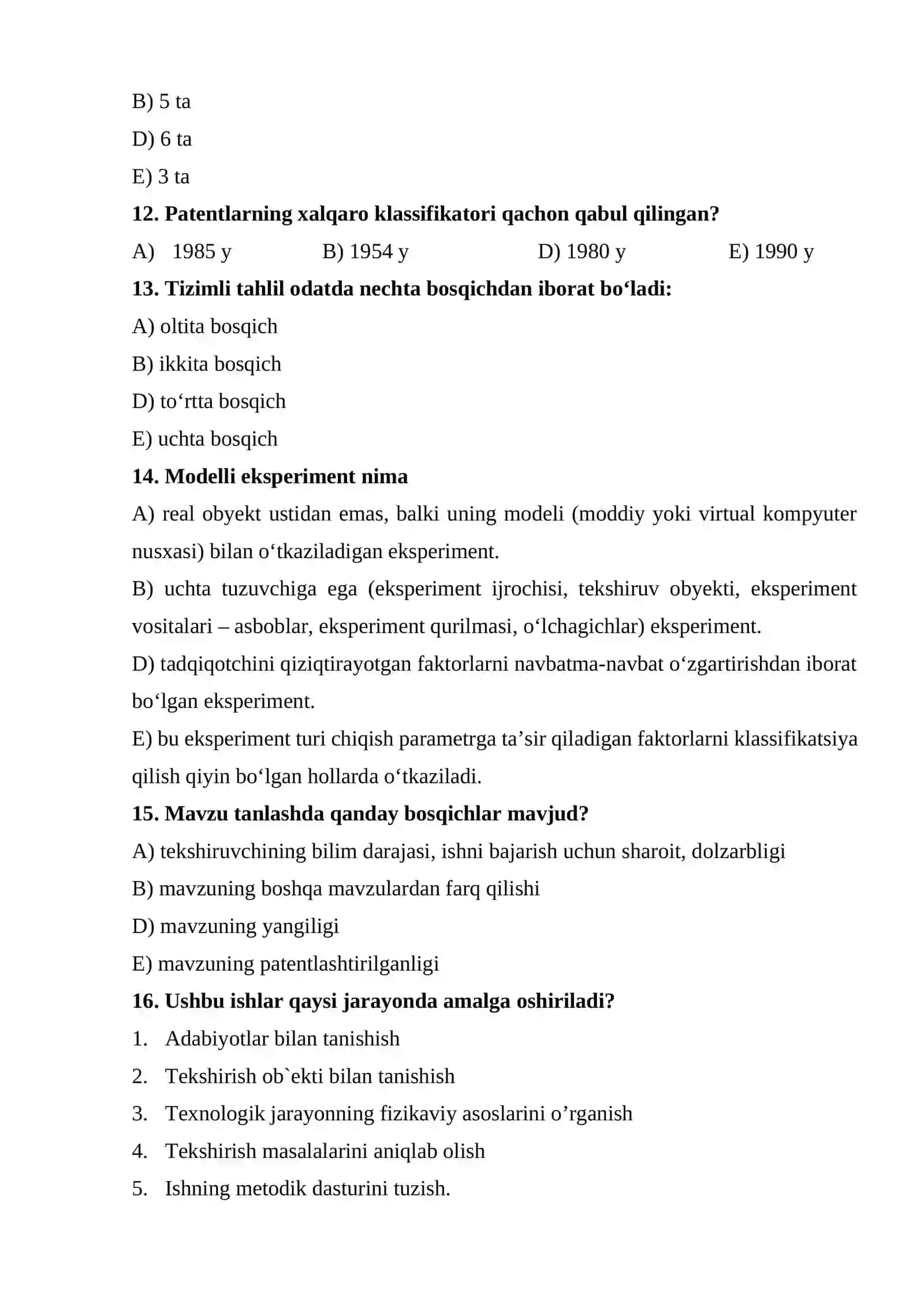 TESTLAR mashinasozlik patent va h.k boshqa mavzular boyicha 3