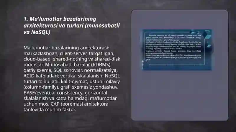 Ma'lumotlar bazalari va katta xajmdagi ma'lumotlar bilan ishlash texnologiyalari 3