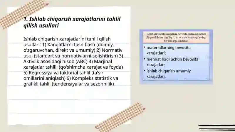 Ishlab chiqarish xarajatlarini minimallashtirish shartlari va korxonaning zararsiz ishlash nuqtasini hisoblash yollari 3