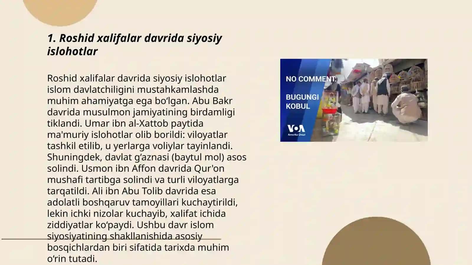 Roshid xalifalar hukmronligi islohotlari 3