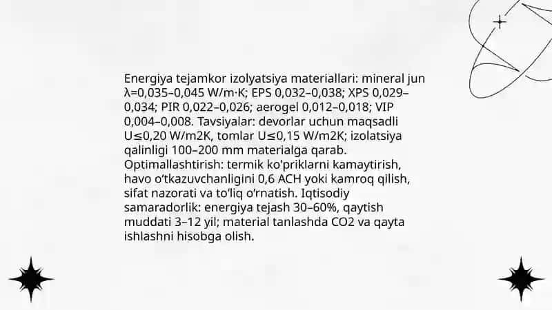 Energiya tejamkor izolyatsiya materiallarini tadbiq etish va optimallashtirish 3