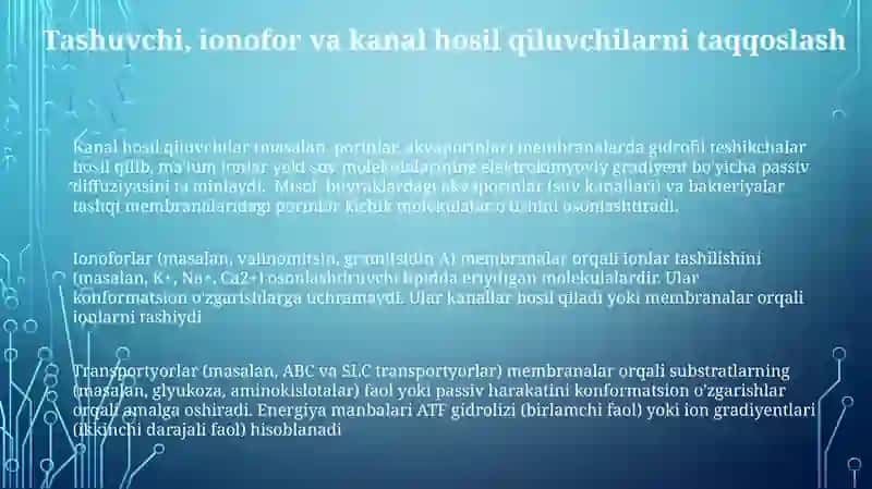 Kanal hosil qiluvchilar (porinlar, akvaporinlar) 3