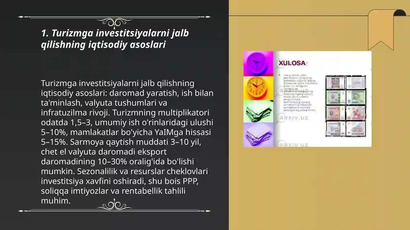 Turizmga investitsiyalarni jalb qilishning iqtisodiy asoslari 3