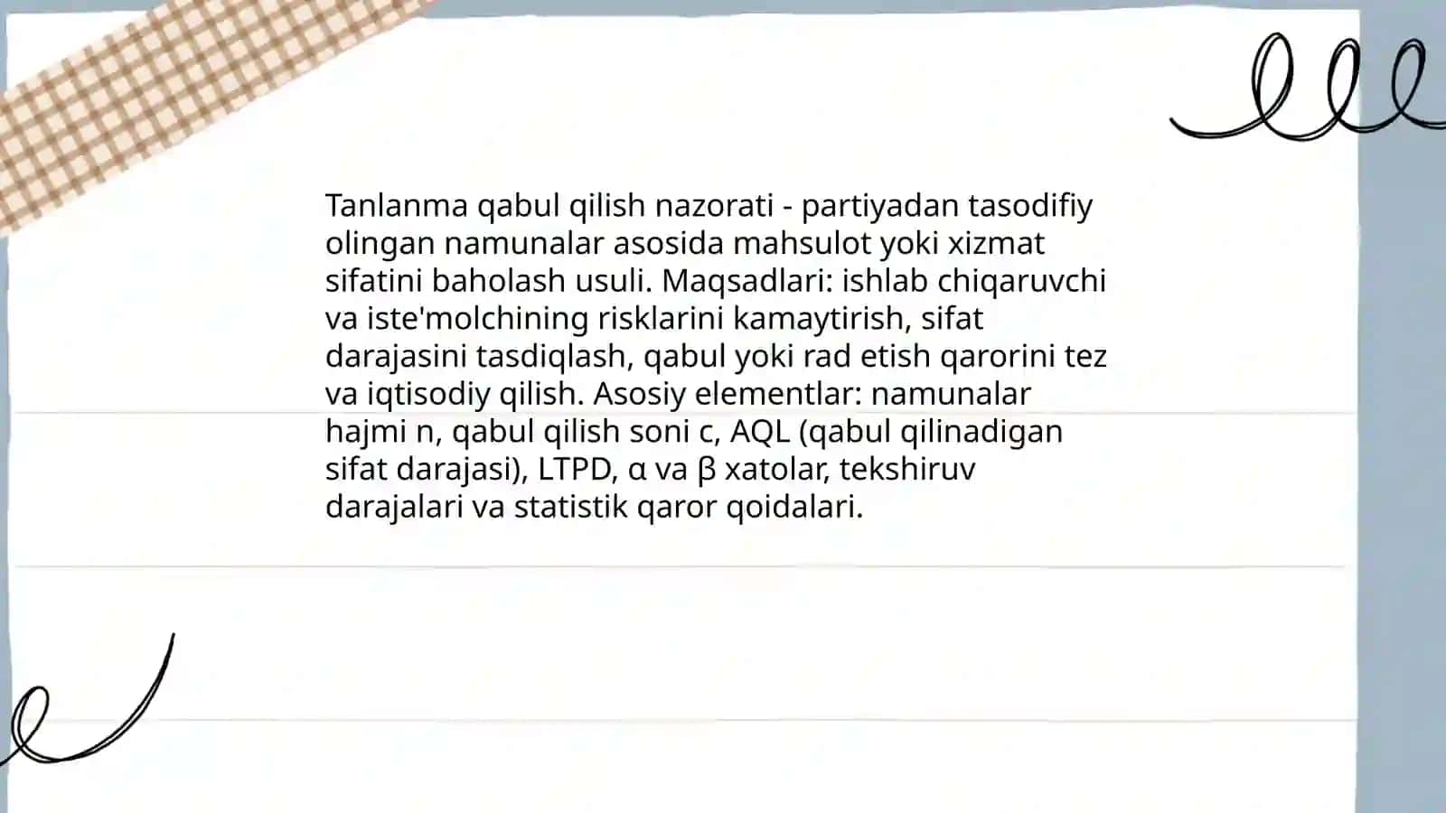 Tanlanma qabul qilish nazorati va o'lchashlarning sifati 3