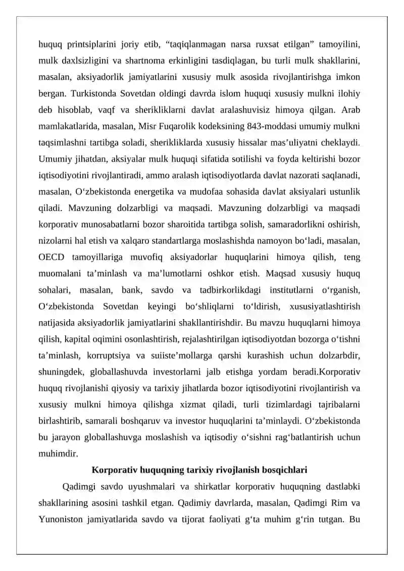 Korporativ huquq rivojlanishining qiyosiy va tarixiy jihatlari 3