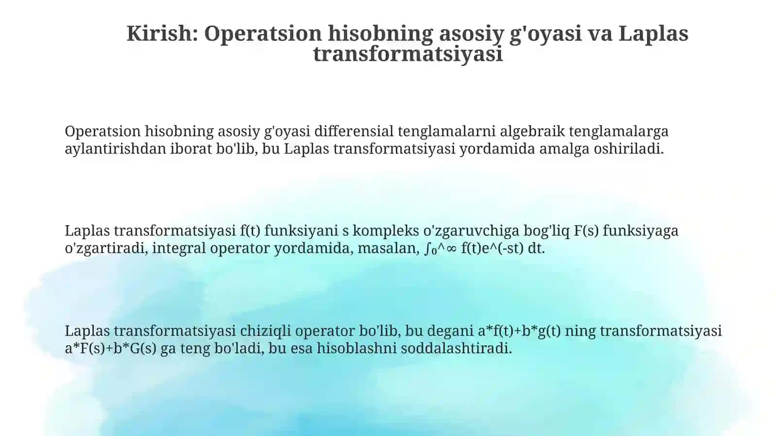 Differensial tenglama va differensial tenglamalar sistemalarini yechishning operatsion hisob usuli 3