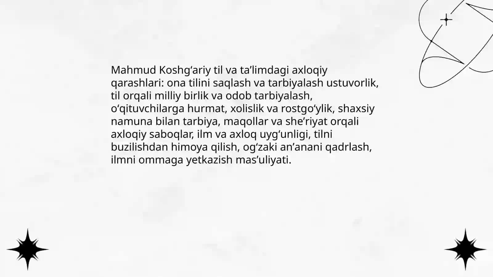 Mahmud Koshgʻariy va Yusuf Xos Hojib Taʼlimiy ahloqiy qarashlari 3