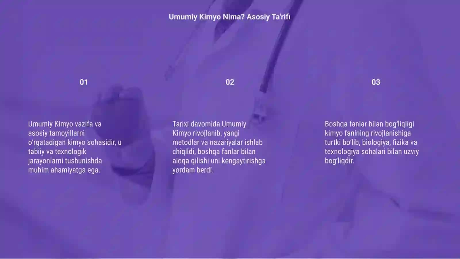 Umumiy Kimyo va uning rivojlanish tarixi hamda boshqa fanlar bilan bog'liqligi 3