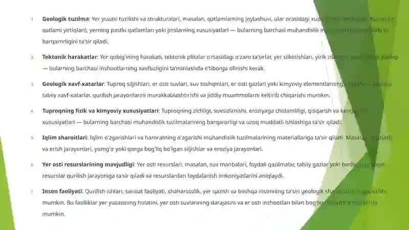 Muhandis-gelogik sharoitga ta'sir etuvchi omillar 3