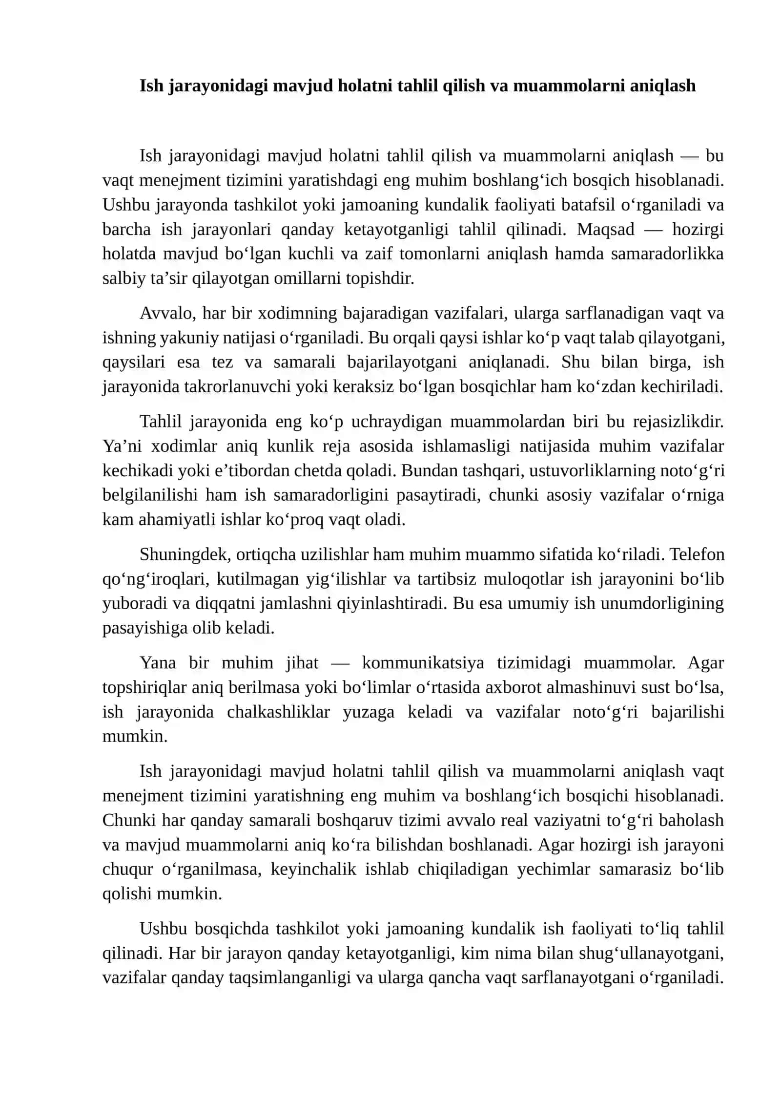 ISH JARAYONINI OPTIMALLASHTIRISH UCHUN VAQT MENEJMENT TIZIMINI YARATISH VA MUAMMONI ANIQLASH 3