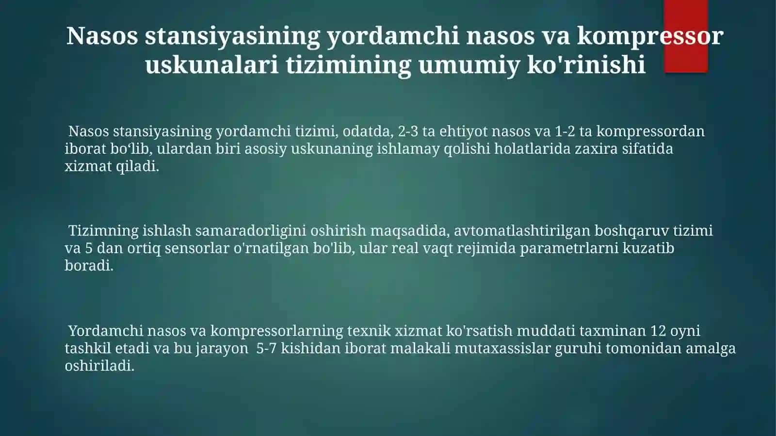 Nasosstansiyasining yordamchi-nasos vakompressor qurilmalaritizimi 3