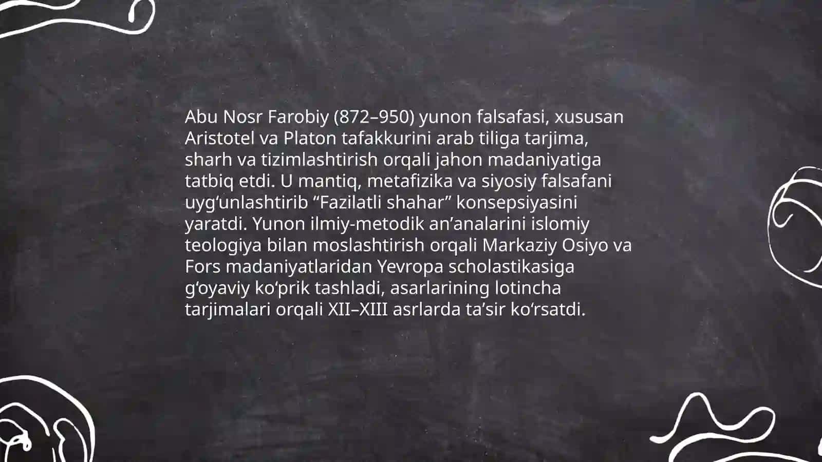 Abu nosr farobiyning jahon sivilizatsiyasiga qoshgan xissasi 3