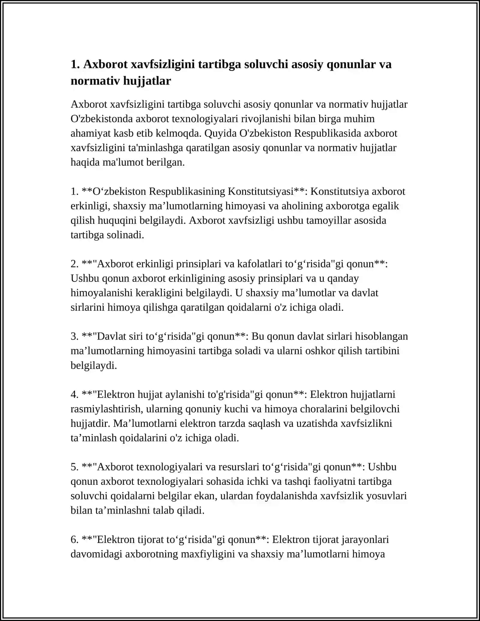 AXBOROT XAVFSIZLIGINI TA'MINLASH QONUNCHILIGI 3
