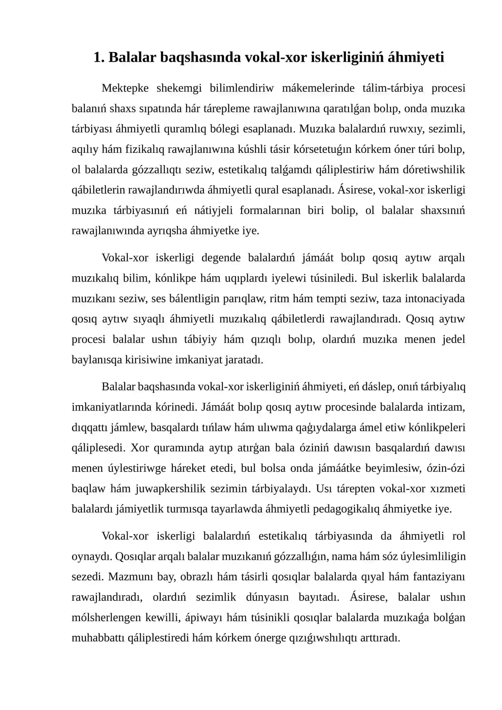 Balalar baqshasında vokal-xor iskerligi. Dawıs rawajlandırıw usılları 3