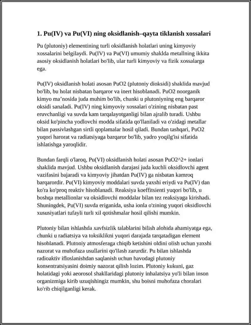 Pu(IV) va Pu(VI) birikmalarining kimyoviy xossalari 3
