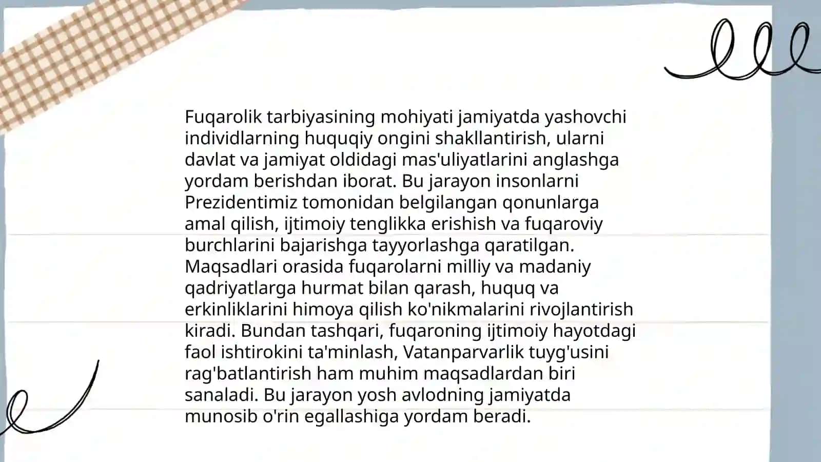 Fuqarolik tarbiyasi.O'quvchilarning yuksak ma'naviy-axloqiy tarbiyasi 3