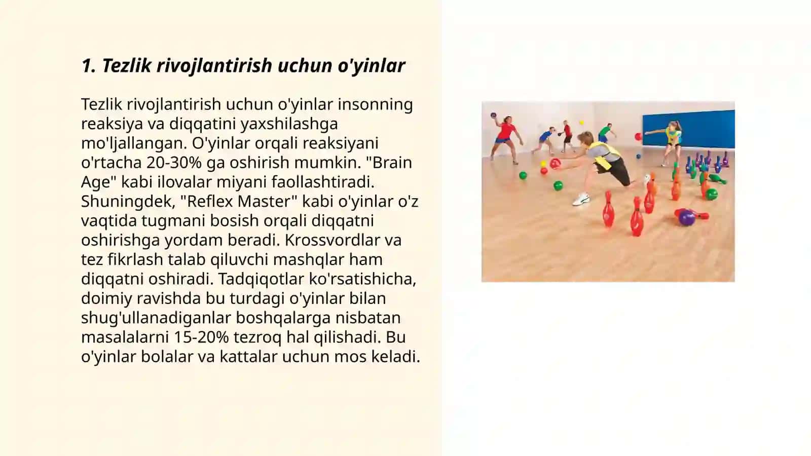 Tezlik rivojlantirish uchun o'yinlar 3