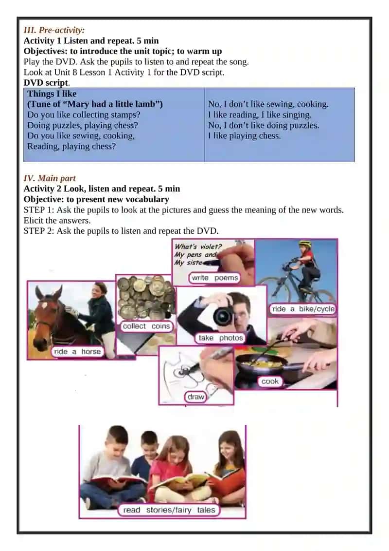 Activities for 2nd grade English class 3