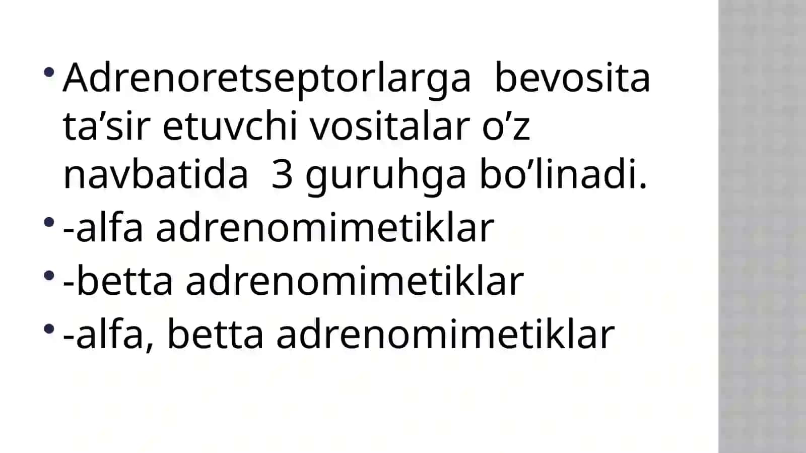 ADRENORETSEPTORLARNI QO’ZG’ATUVCHI VOSITALAR (ADRENOMIMETIKLAR) 3