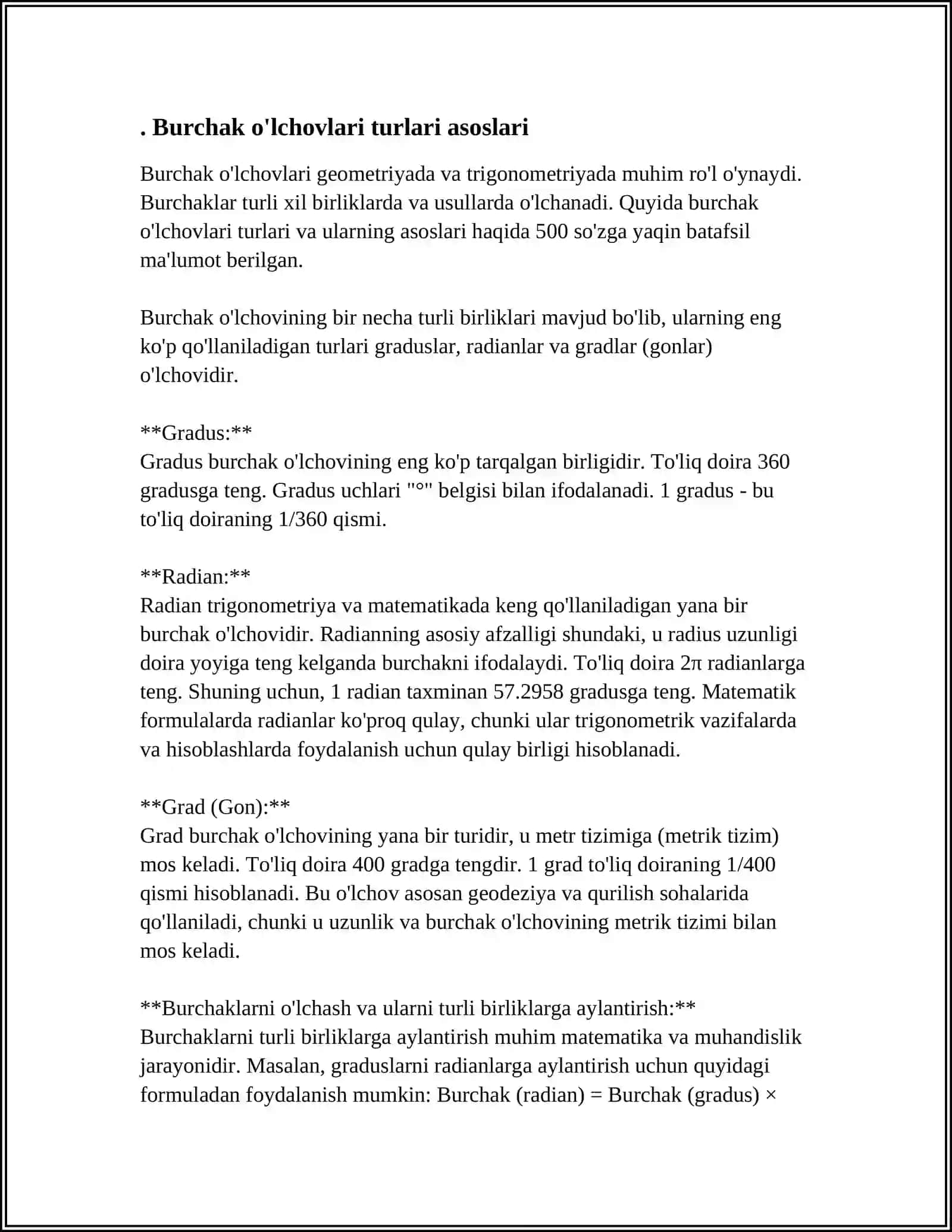Burchak o'lchov turlari 3