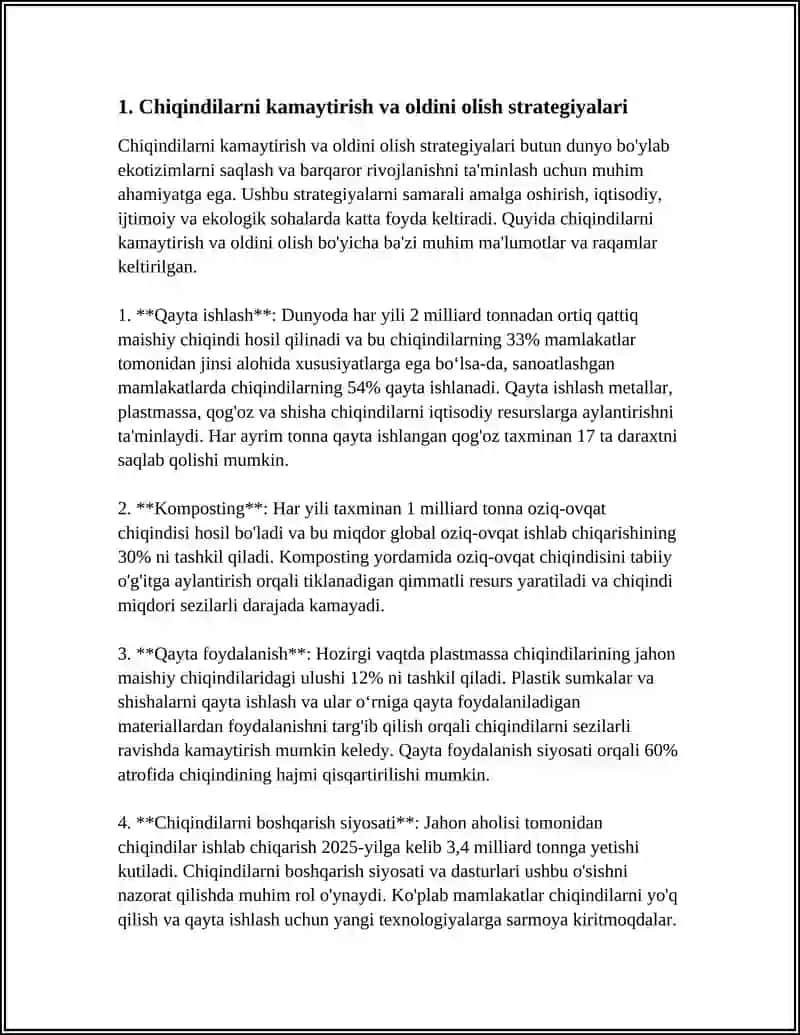 EKOLOGIYA VA CHIQINDILARNI QAYTA ISHLASH: BARQAROR KELAJAK SARI EKOLOGIK MAS’ULIYAT 3
