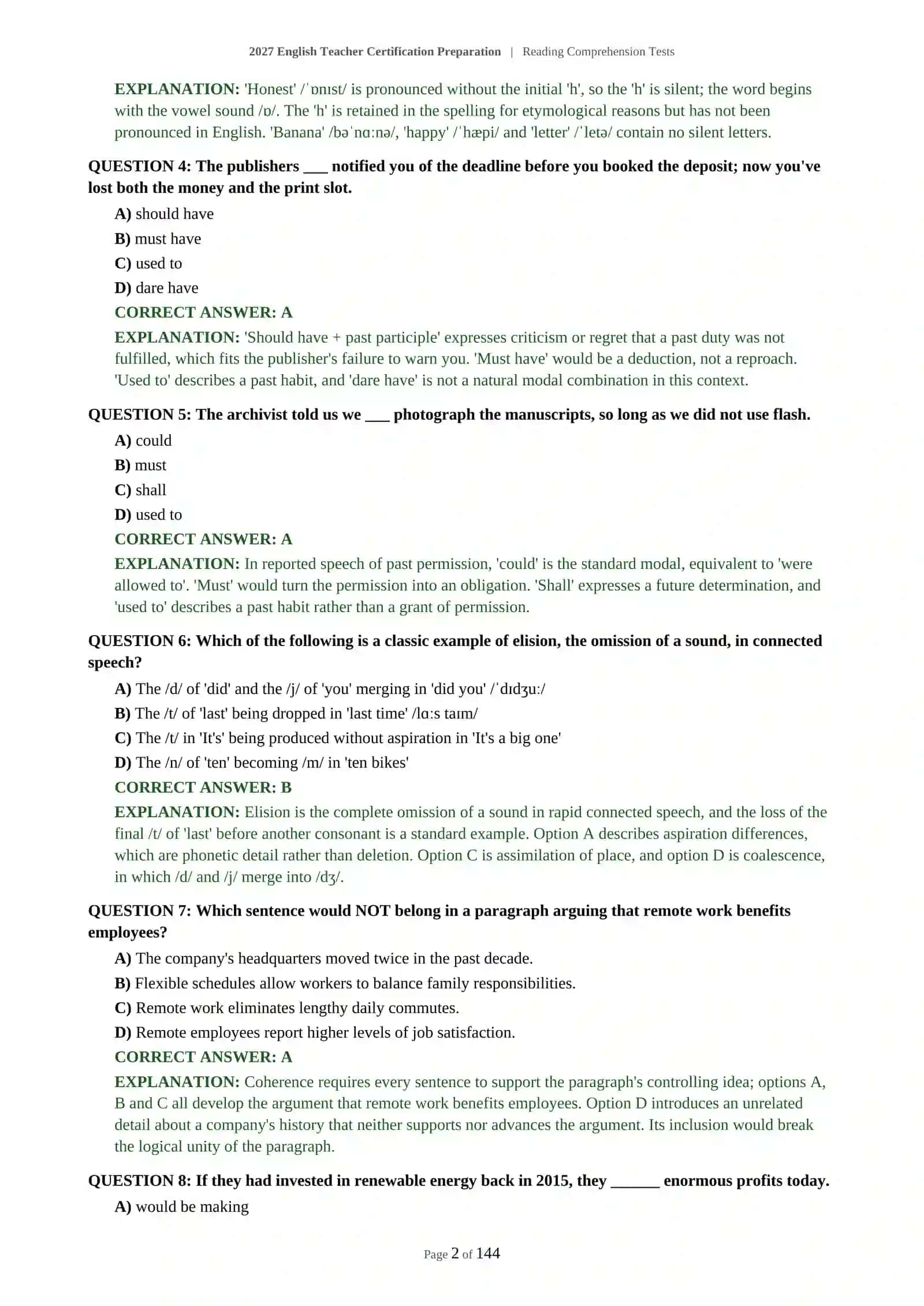 ENGLISH TEACHER EXAM PREPARATION - READING COMPREHENSION TESTS - 2027 CERTIFICATION PREPARATION (600 QUESTIONS) 3