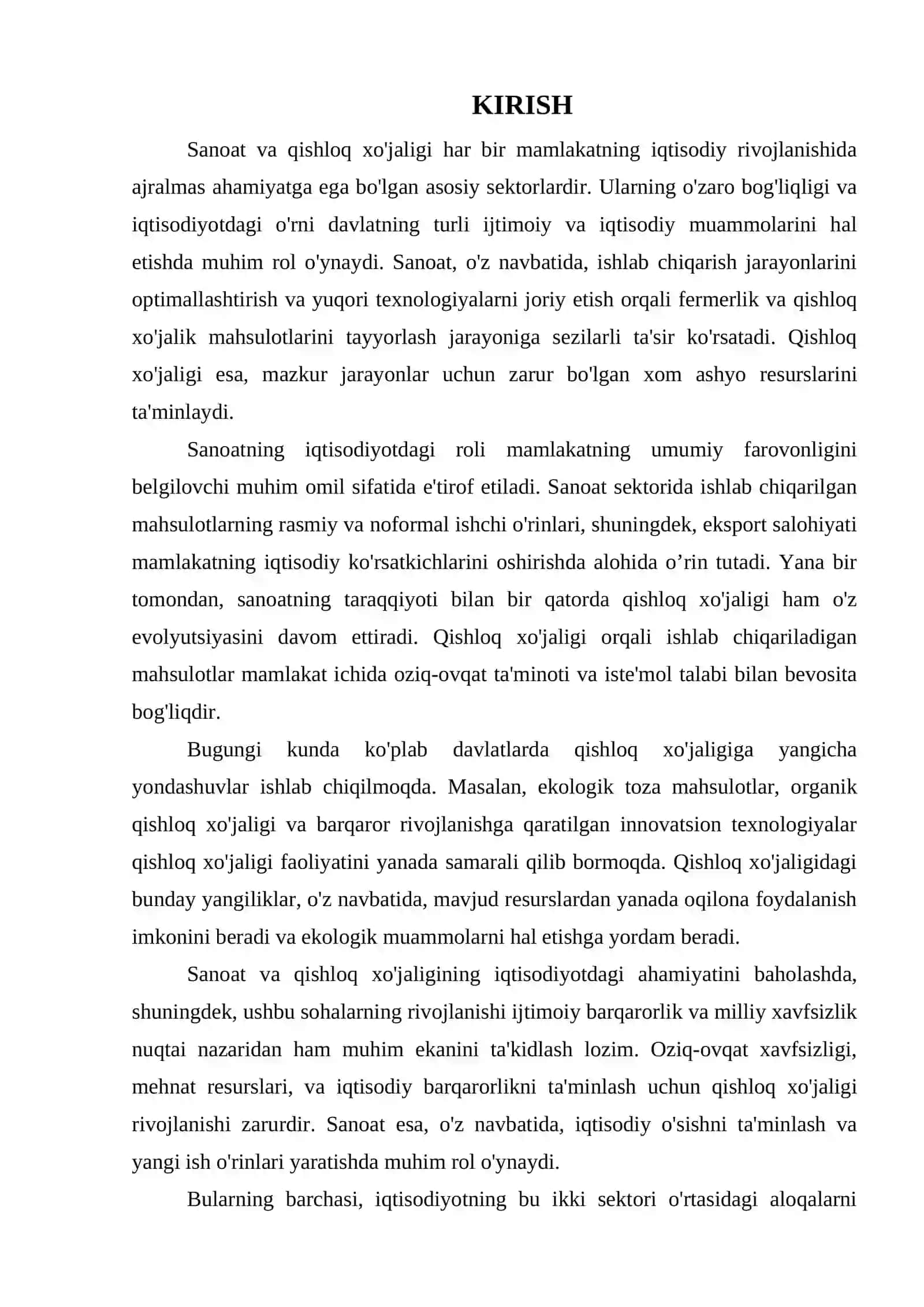 SANOAT VA QISHLOQ XO`JALIGINING IQTISODIYOTDA TUTGAN O`RNI VA AHAMIYATI 3