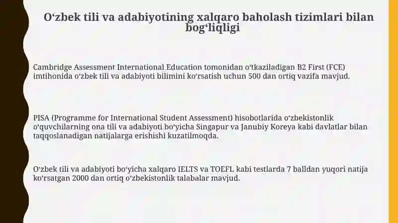 O'zbek tili va adabiyotining xalqaro baholash tizimlari bilan bog'liqligi 3