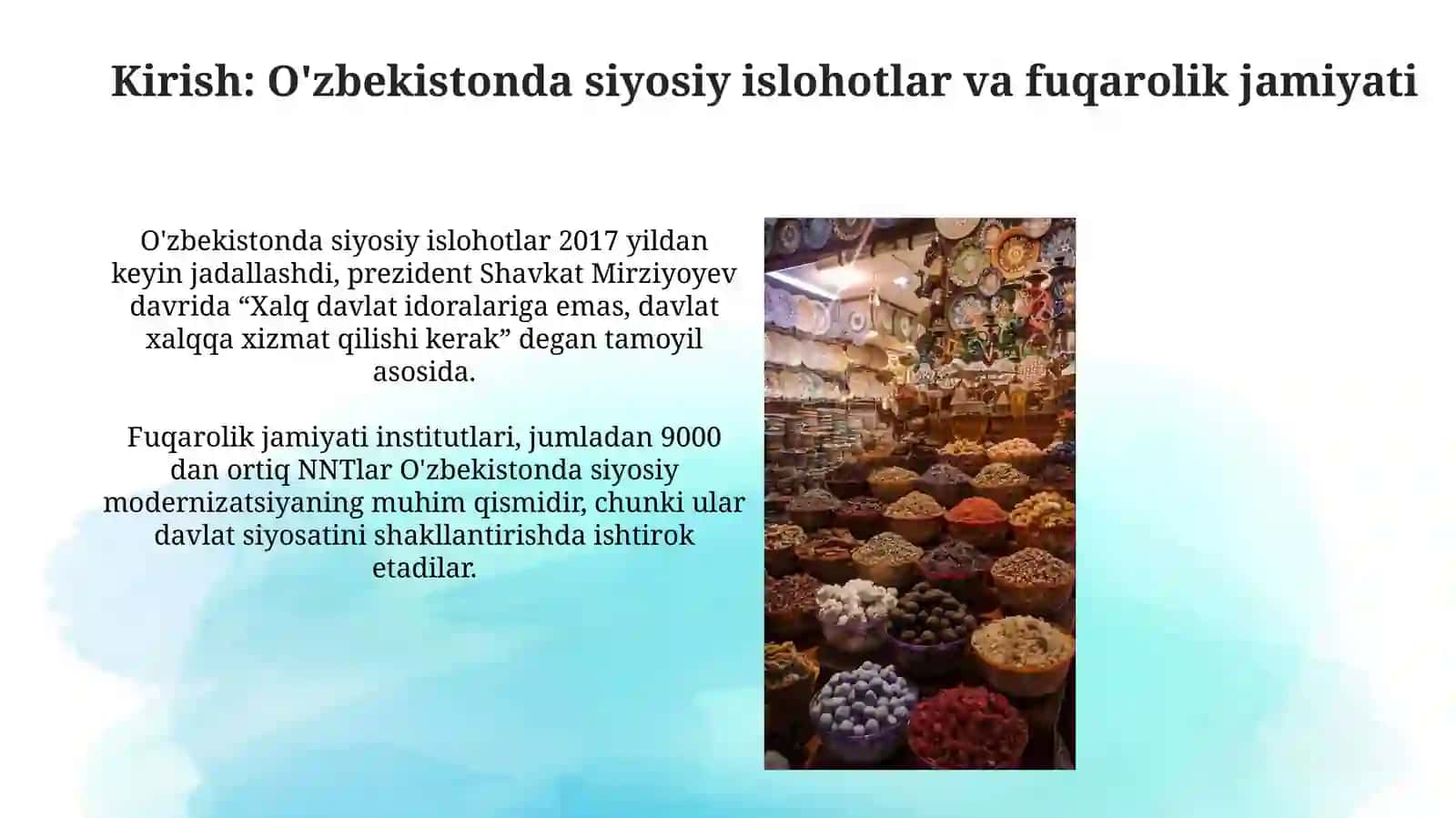Oʻzbekistonda fuqarolik jamiyati vasiyosiyislohotlar 3