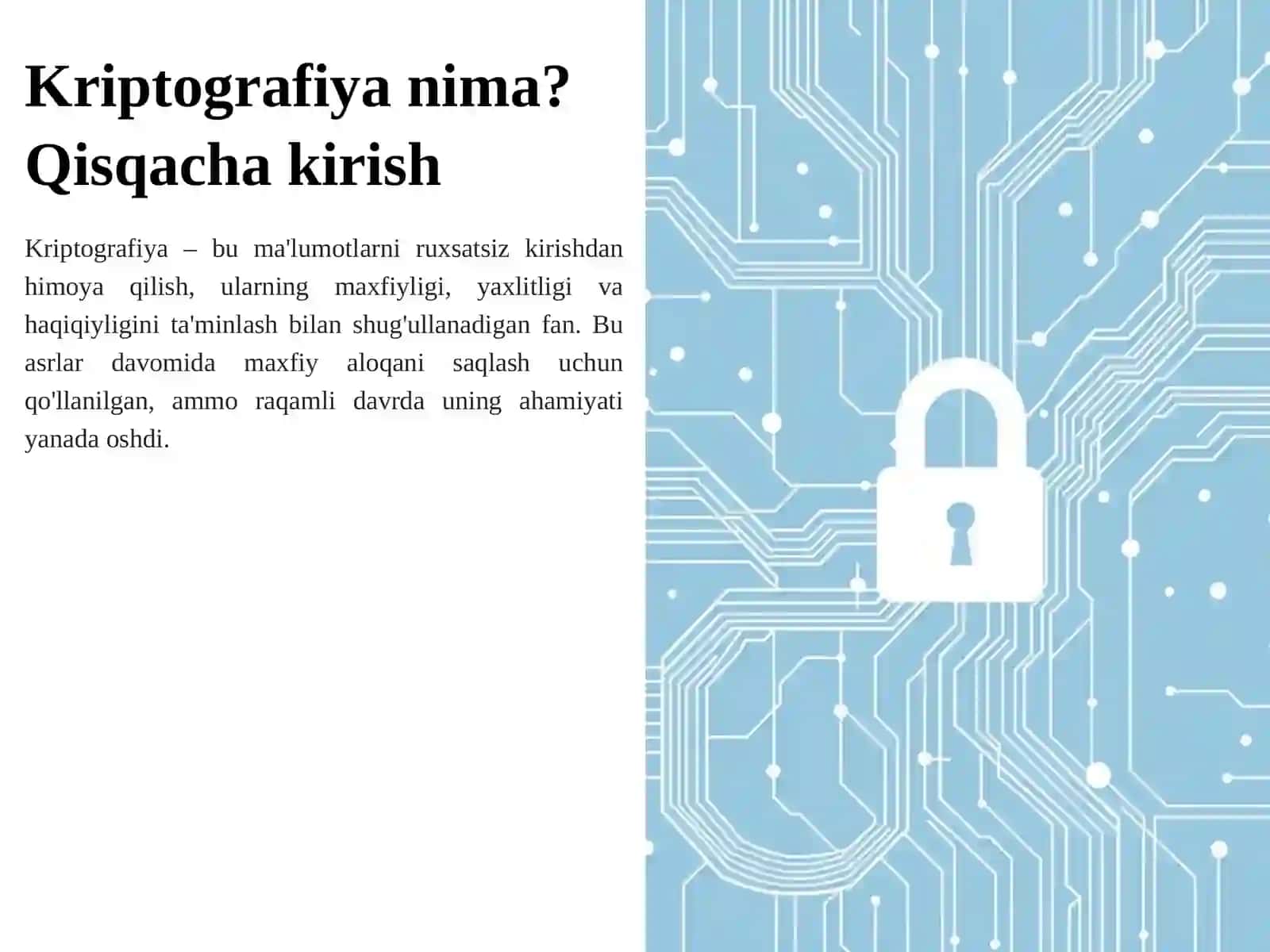 Kriptografiya asoslari (shifrlash, autentifikatsiya) 3