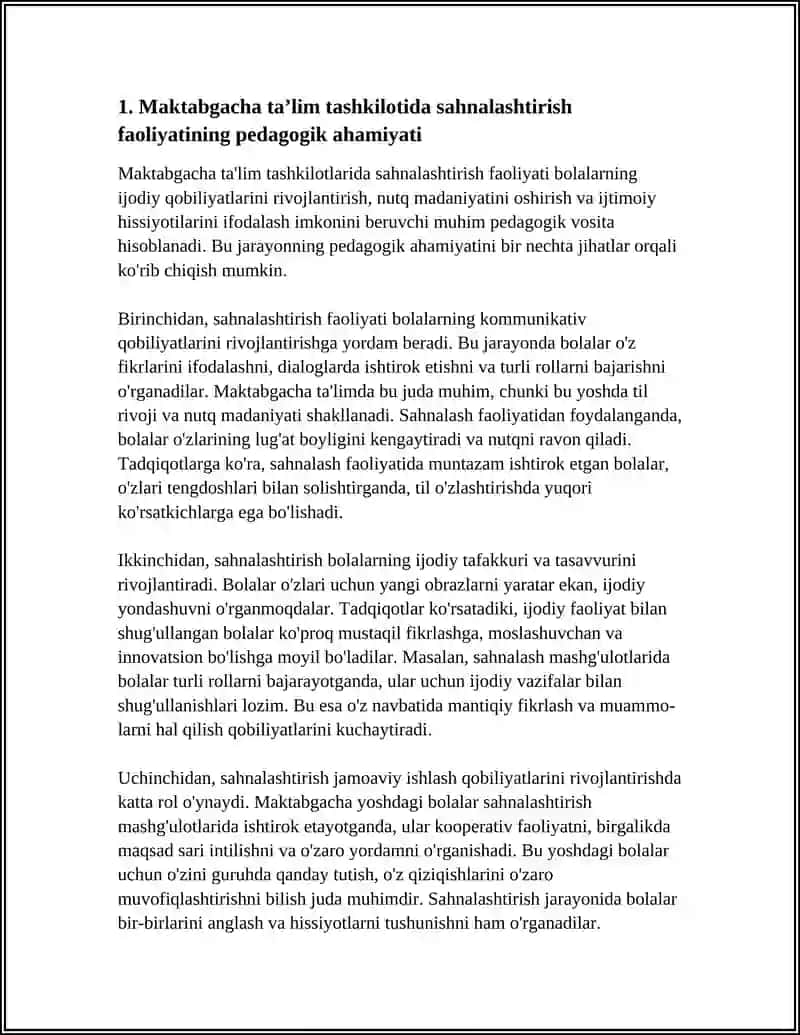 MAKTABGACHA TAʼLIM TASHKILOTDA SAHNALASHTIRISH FAOLIYATNING AHAMIYATI 3