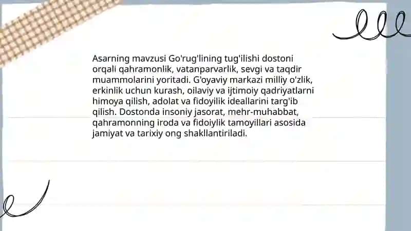 Go'rug'lining tug'ilishi dostoni tahlili 3