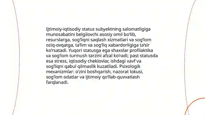 Turli hayotiy sharoitlarda subyektning o'z salomatligiga munosabati ifodalanishining ijtimoiy-psixologik xususiyatari. 3