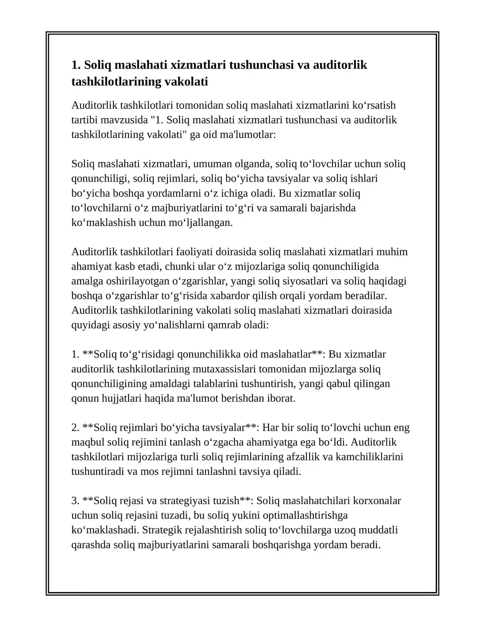 AUDITORLIK TASHKILOTLARI TOMONIDAN SOLIQ MASLSHATI XIZMATLARINI KO‘RSATISH TARTIBI 3