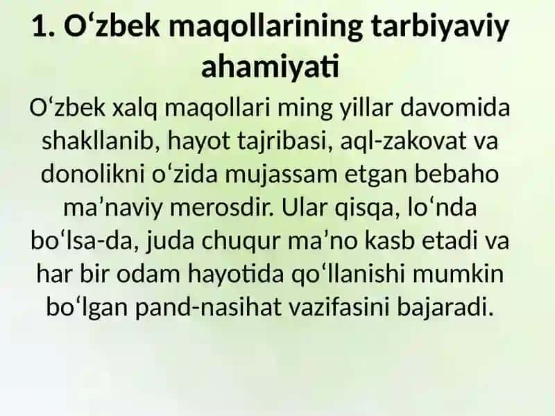 O'zbek maqollarining tarbiyaviy ahamiyati; Donishmandlarning hikmatli so'zlari; 3
