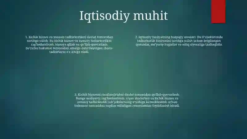 OʻZbekiatonda Kichik Biznes Va Xususiy Tadbirkorlikni Davlat Tomonidan Tartibga Solinishi 3