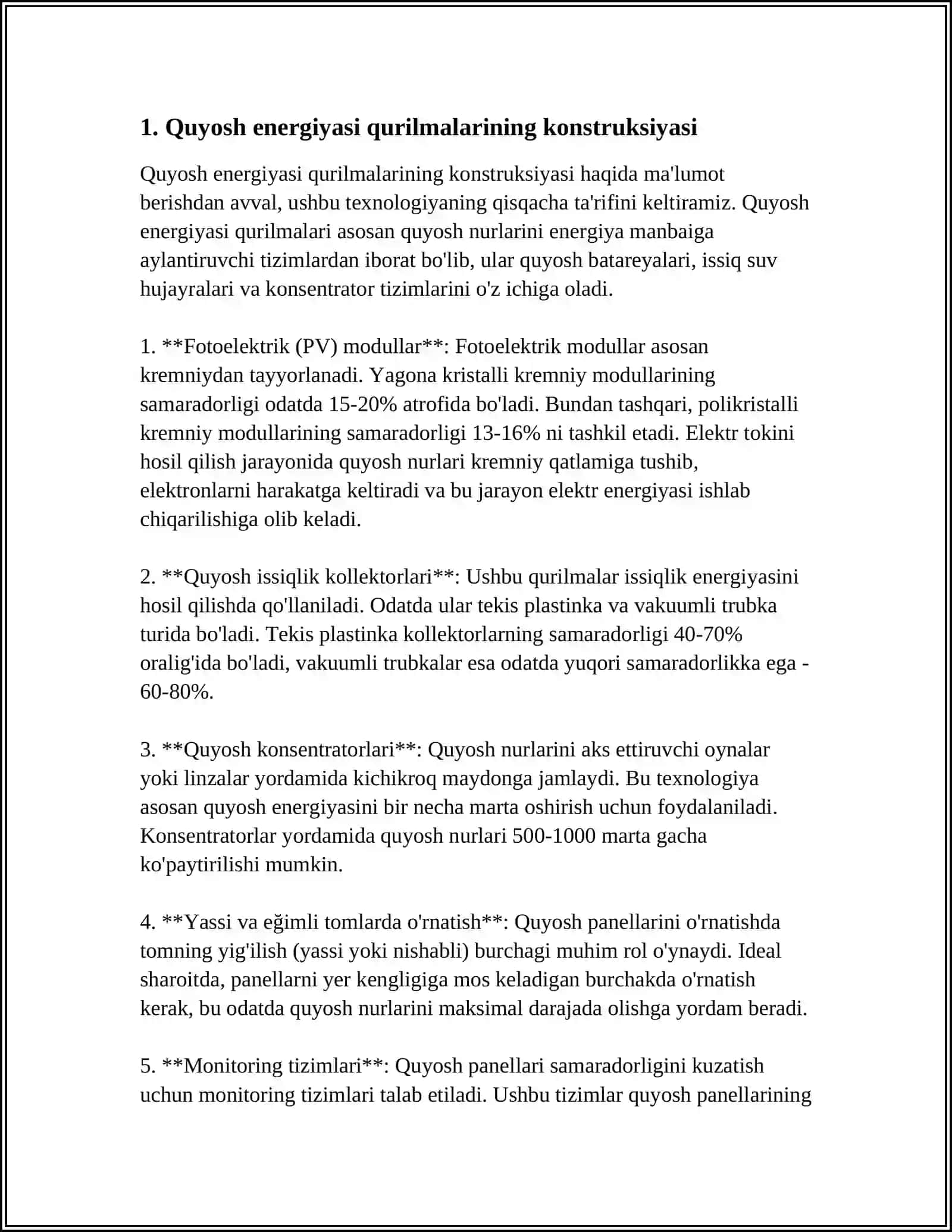SHAMOL ENERGITIK QURILMALARINING KONSTRUKTSIYASI. TASNIFI. QURILISH TARTIBLARI 3