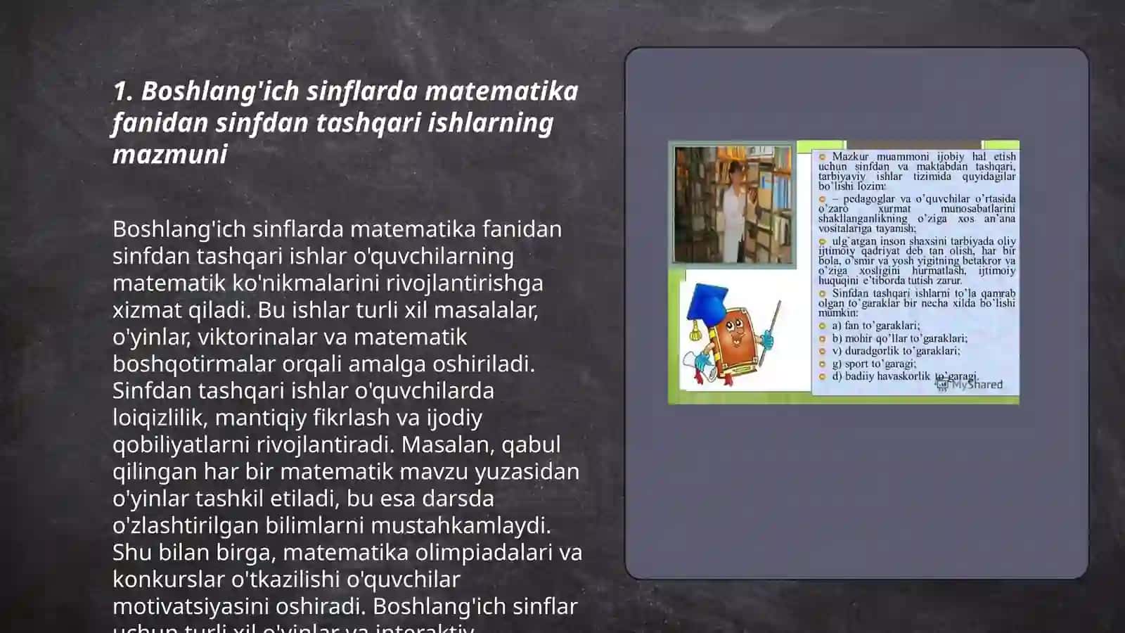 Boshlang'ich sinflarda matematikadan sinfdan tashqari ishlarni tashkil etishning maqsad va vazifalari 3