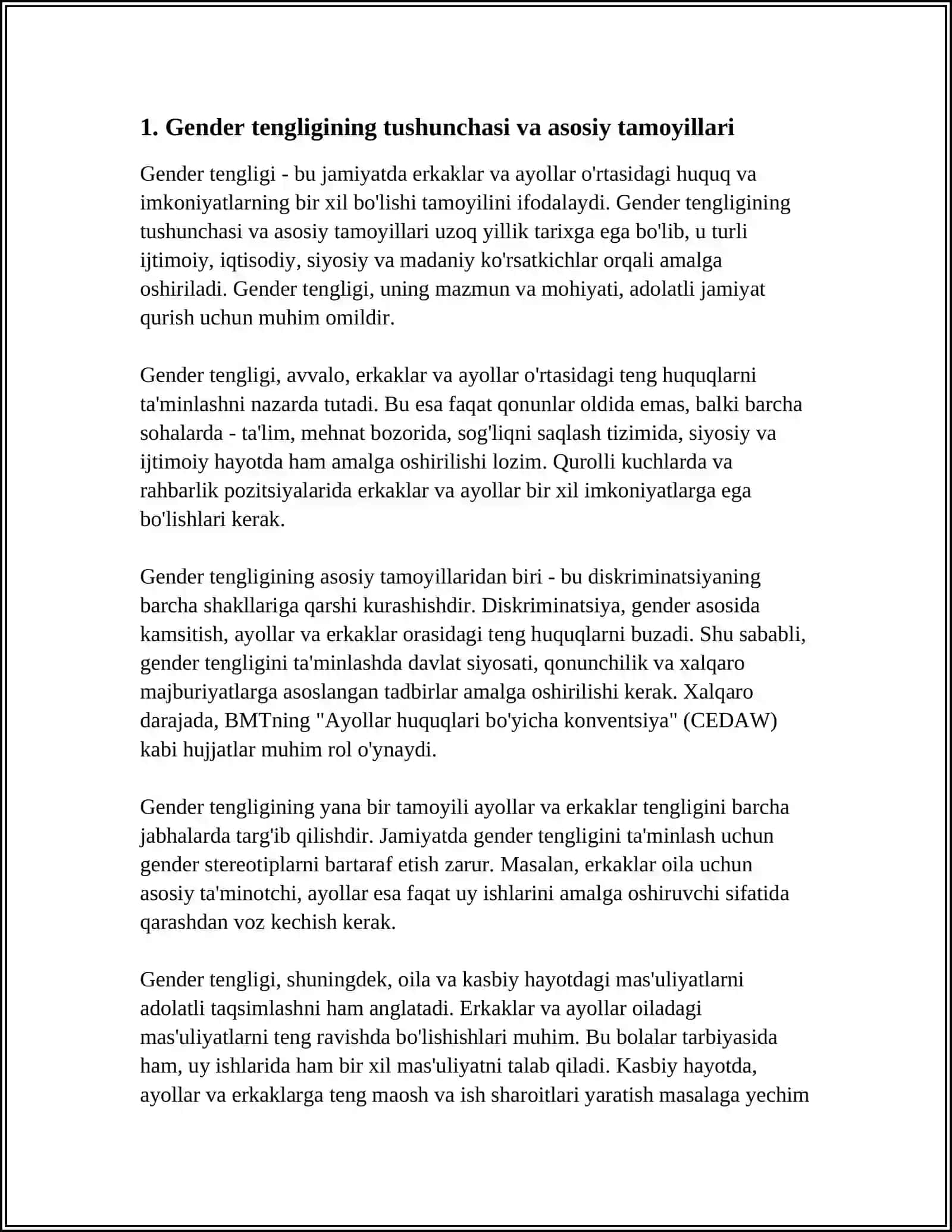 REFERAT: GENDER TENGLIGI, UNING MAZMUN VA MOHIYATI 3