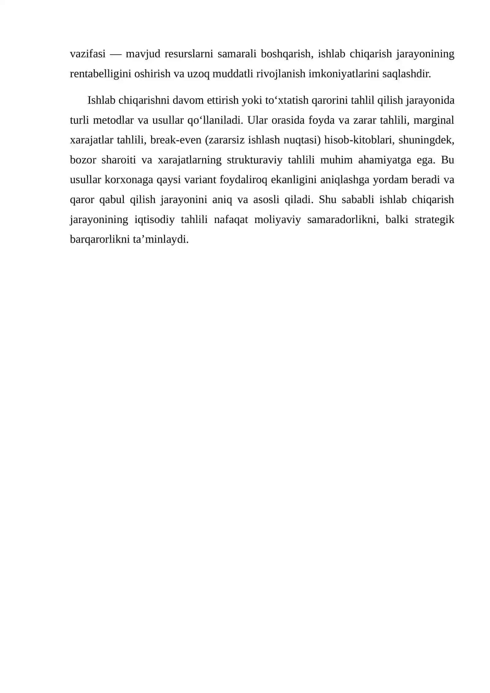 Ishlab chiqarishni davom ettirish yoki to‘xtatish qarorini tahlil qilish 3
